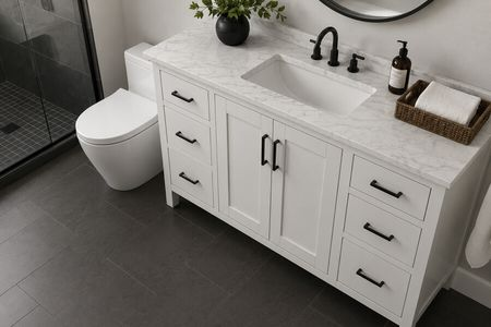 Striking the Perfect Balance Between Darker Floors and Bright Cabinetry 